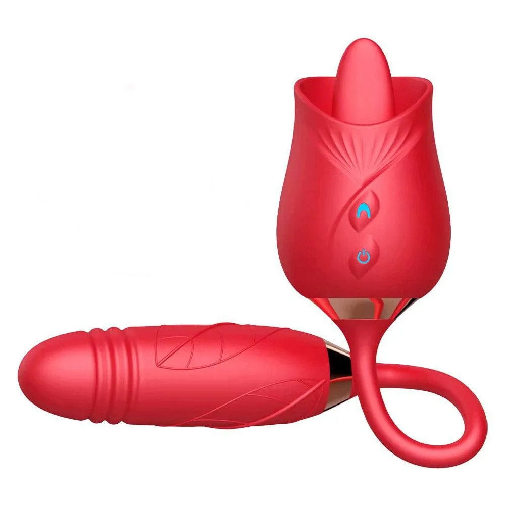 3-in-1 Licking Clit Rose Toy With Thrusting Egg Vibrator