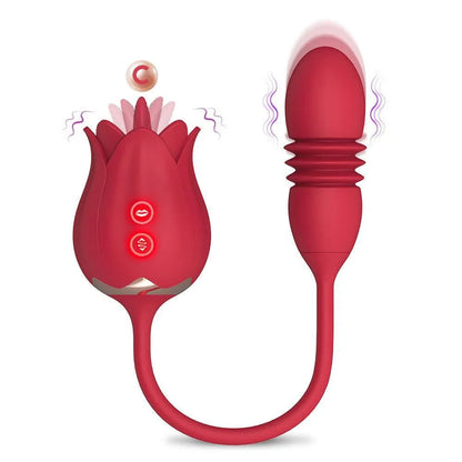 3-in-1 Licking Clit Rose Toy With Thrusting Egg Vibrator