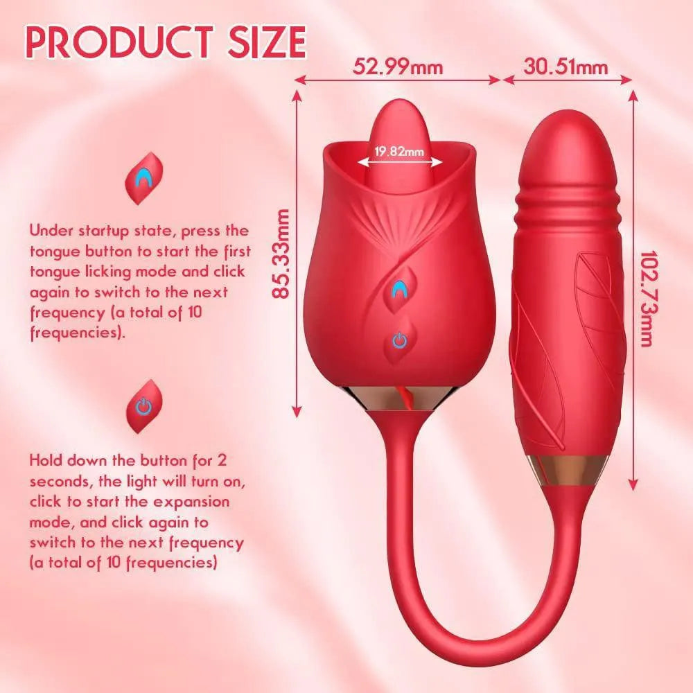 3-in-1 Licking Clit Rose Toy With Thrusting Egg Vibrator