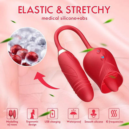 3-in-1 Licking Clit Rose Toy With Thrusting Egg Vibrator