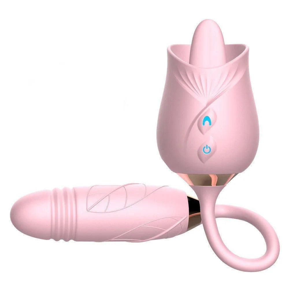 3-in-1 Licking Clit Rose Toy With Thrusting Egg Vibrator