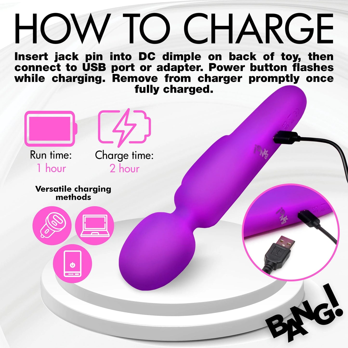 Bang! First Time Wand Vibrator with Digital Display - Purple