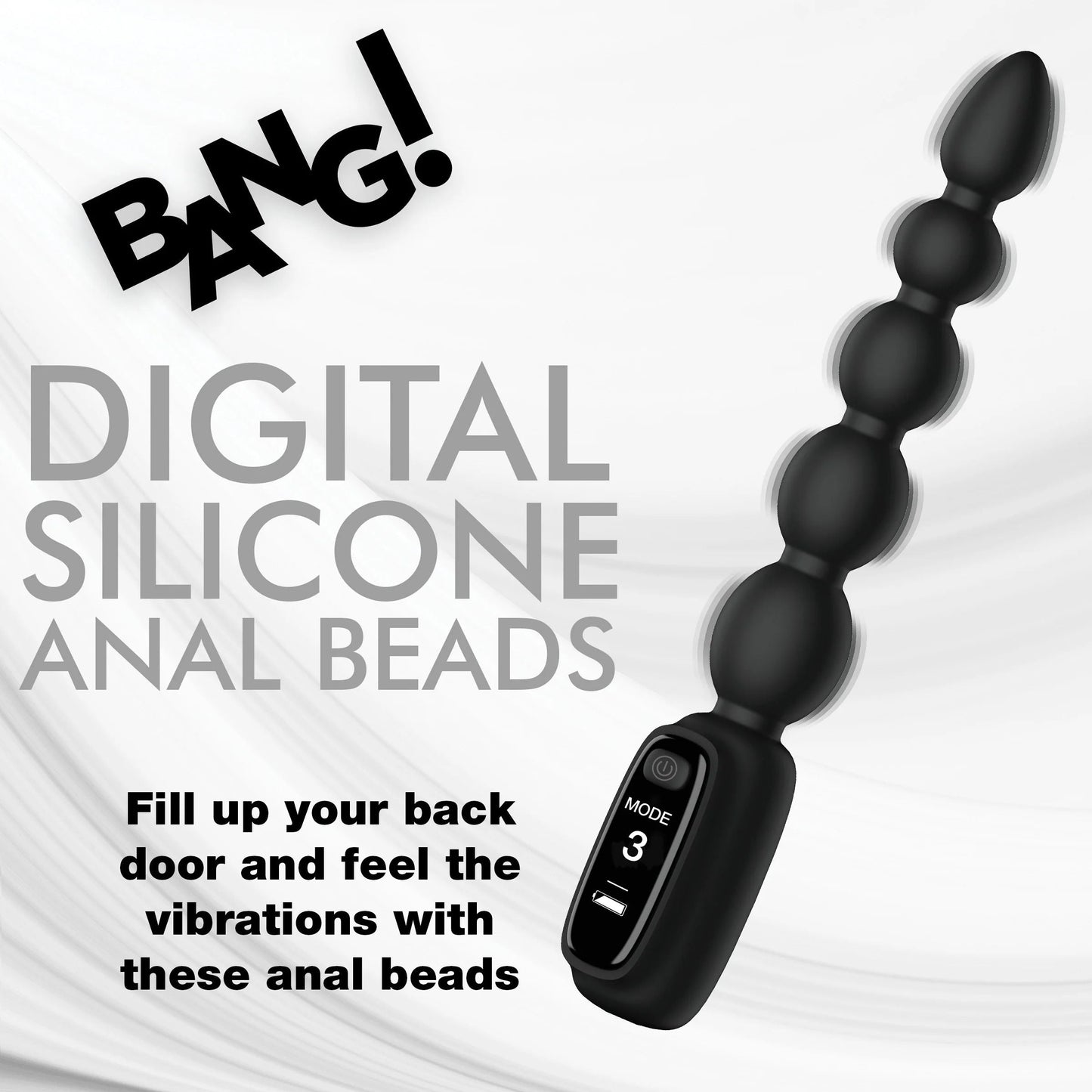 Bang! Silicone Vibrating Anal Beads with Digital Display - Black