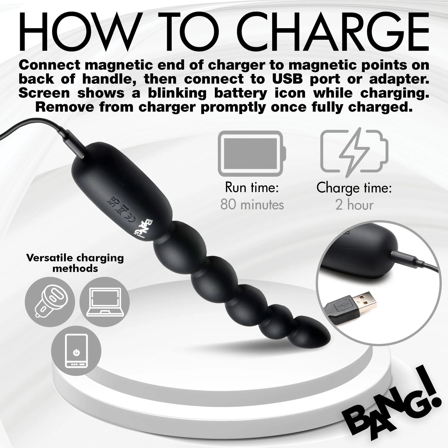 Bang! Silicone Vibrating Anal Beads with Digital Display - Black