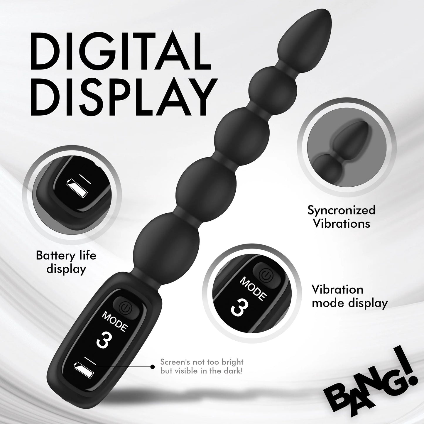 Bang! Silicone Vibrating Anal Beads with Digital Display - Black