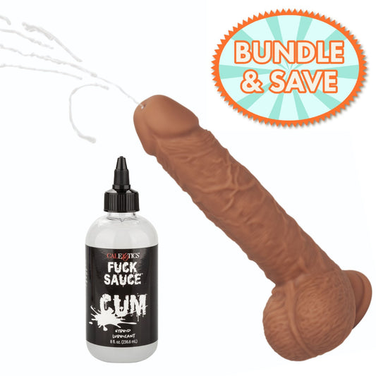 Fuck Stick Vibrating Squirting Dildo (Dark) + Half Price Fuck Sauce Cum Lube