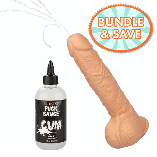 Fuck Stick Vibrating Squirting Dildo (Vanilla) + Half Price Fuck Sauce Cum Lube