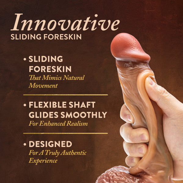 Raphael Ultra Realistic 9.5 Inch Silicone Dildo with Sliding Foreskin - Caramel