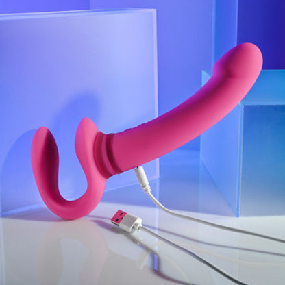 Sharing Is Caring Double Ended Wearable Strapless Strap On Vibrator - Pink