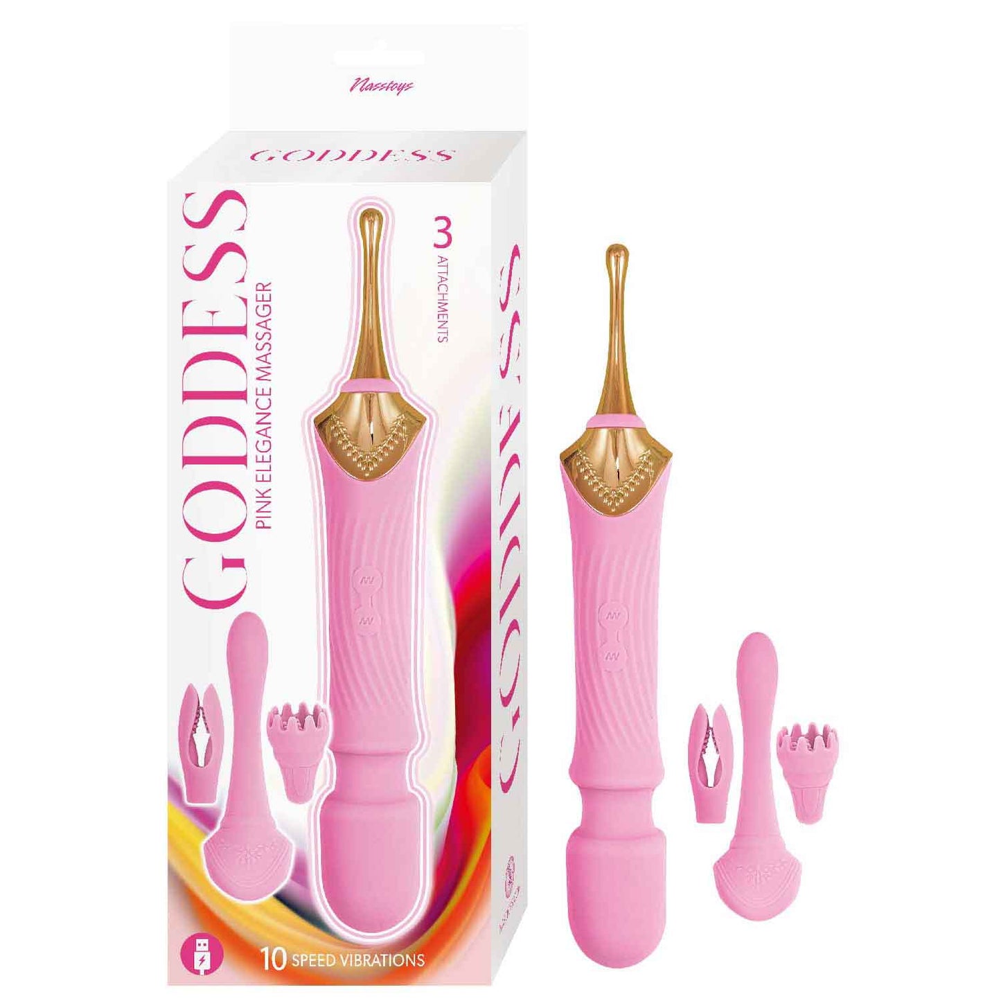 The Goddess Double Ended Wand + Pinpoint Vibe with 3 Attachments - Pink