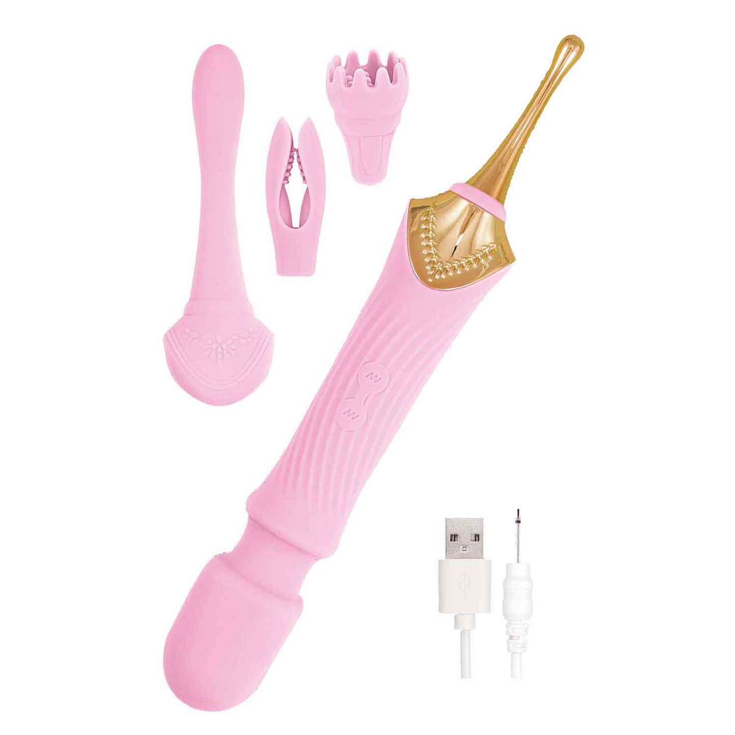 The Goddess Double Ended Wand + Pinpoint Vibe with 3 Attachments - Pink