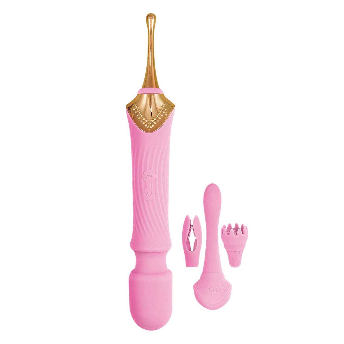 The Goddess Double Ended Wand + Pinpoint Vibe with 3 Attachments - Pink