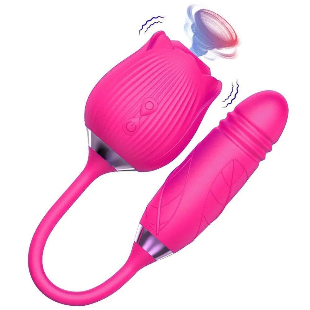 Rose Clit Sucker with Thrusting Egg Vibrator